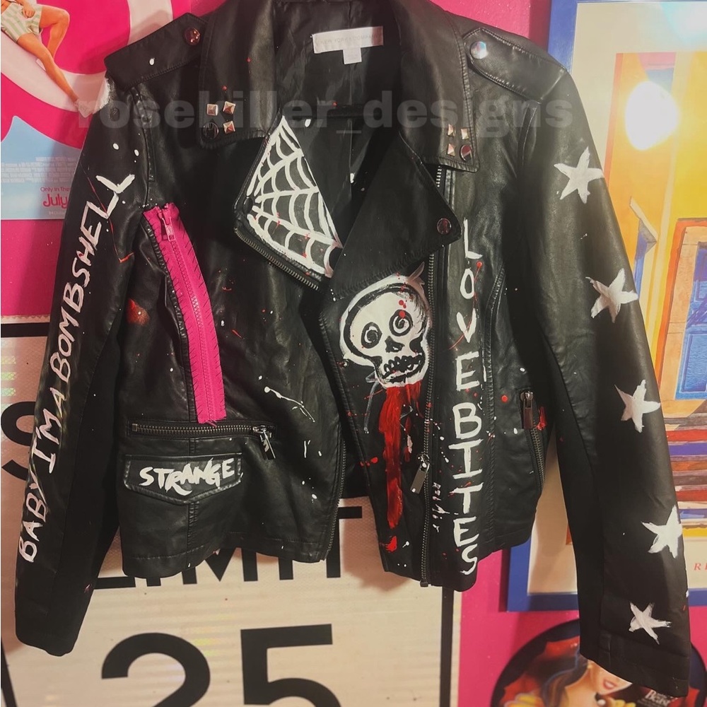 Handpainted Custom Leather Jacket - Picture 3 of 3